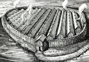 在Biskupin，波兰重建铁器时代村庄 作者 英语学校